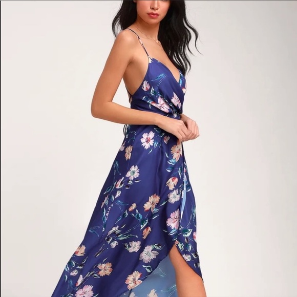 Lulu’s Wylden royal blue satin lace-up dress - Picture 2 of 10